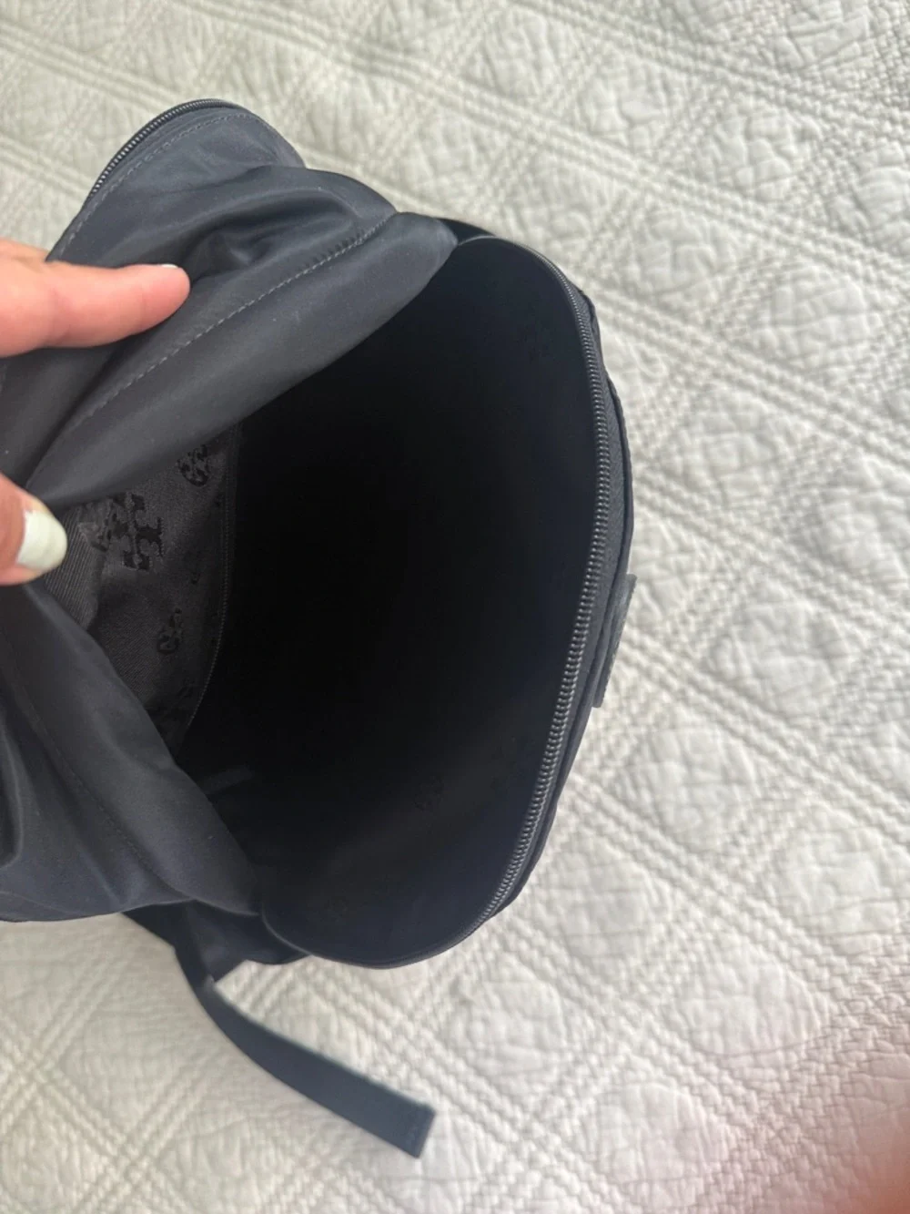 Tory Burch Ella Backpack Black Nylon Logo Backpack